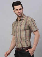 Men's Brown Half Sleeve Checked Formal Shirt-SF-837